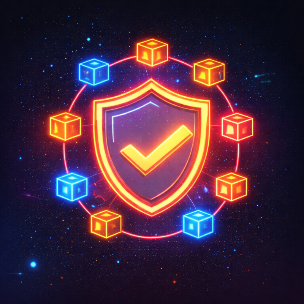 Neon shield icon for secure transactions