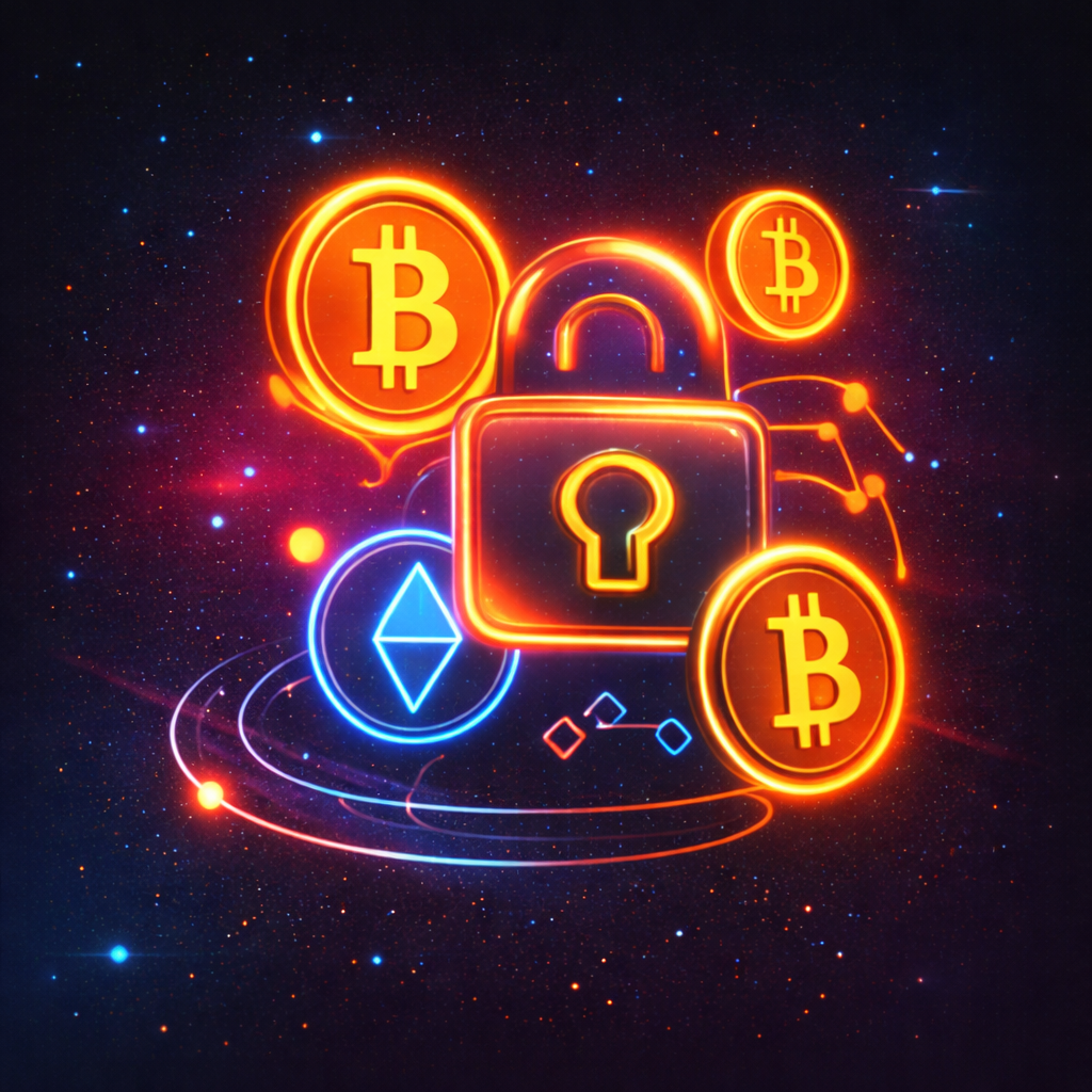 Neon lock icon for user protection