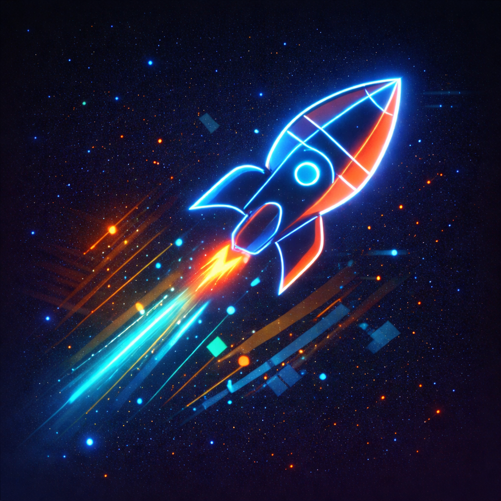Neon rocket icon for speed and reliability