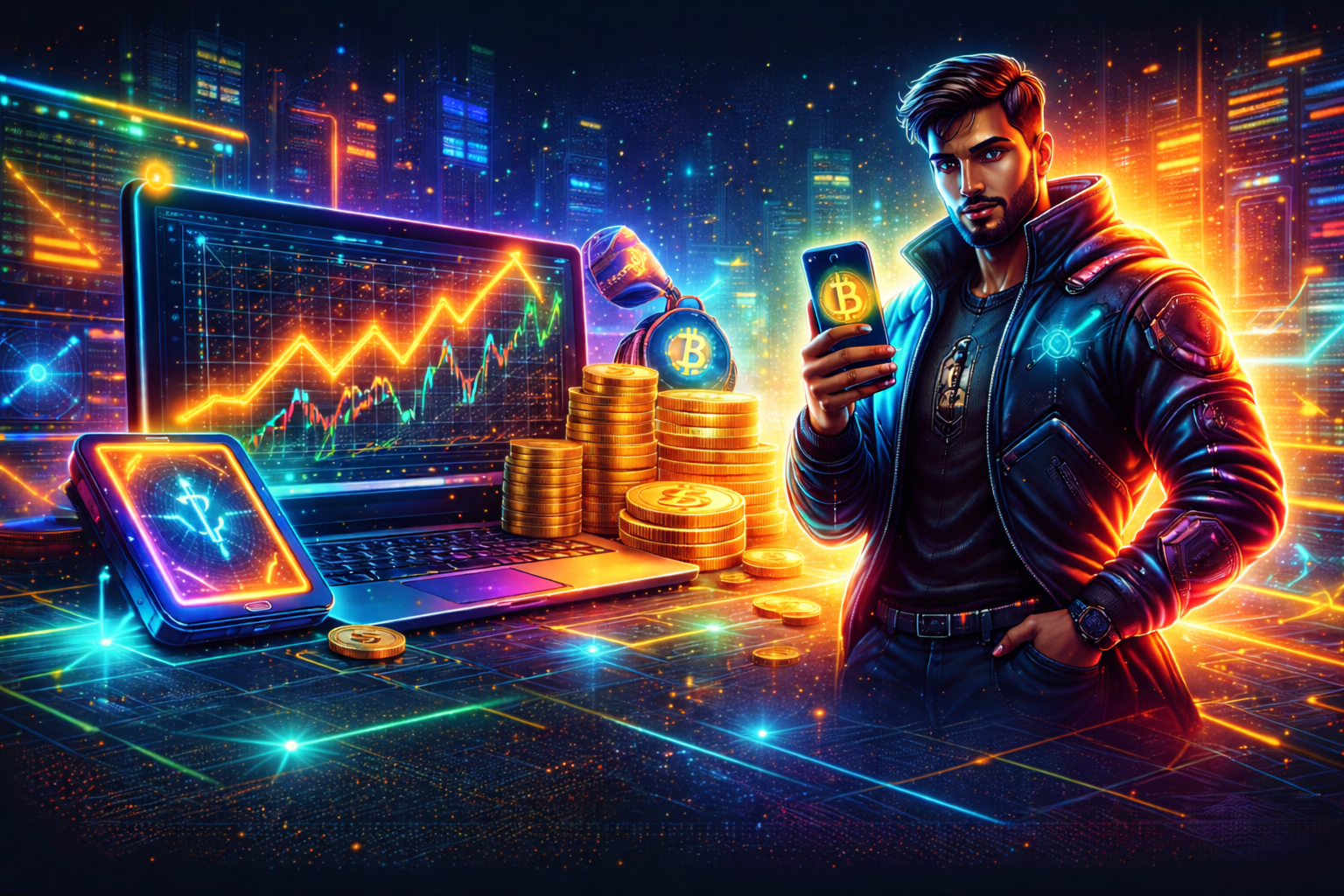 Neon crypto finance illustration